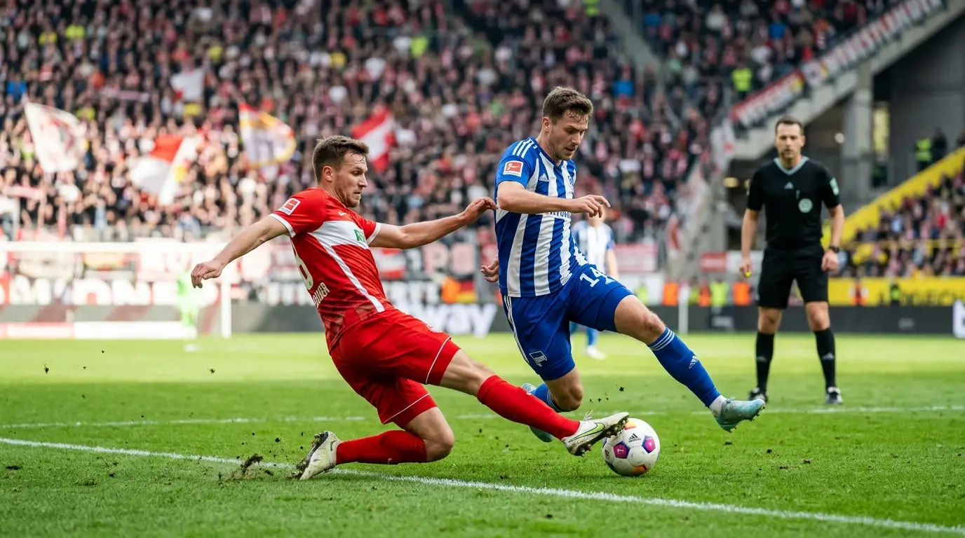 Partido de fútbol de la Bundesliga entre equipos rivales en un estadio con ambiente competitivo