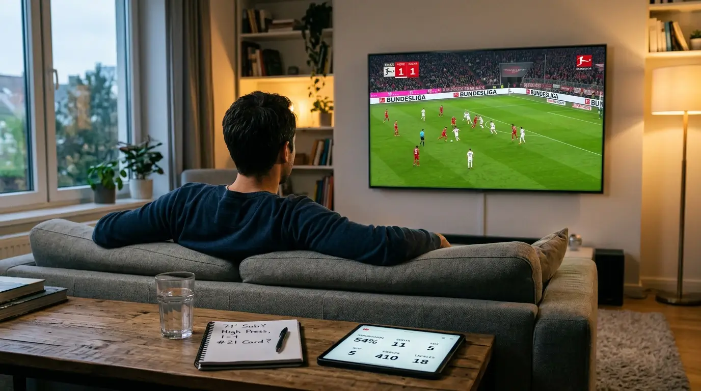 Mercados de apuestas de goles en la Bundesliga con cuotas Over Under y BTTS sobre un campo de fútbol
