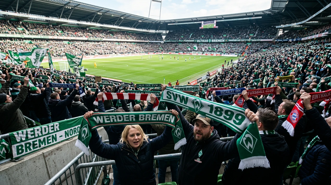 Aficionados con bufandas de un club de la Bundesliga en una asamblea de socios en un estadio